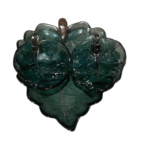 Set Of 3 Vintage Blue-Purple Art Glass Leaf Bowl Dynasty Purple-Blue Glass Bowl - Picture 1 of 6